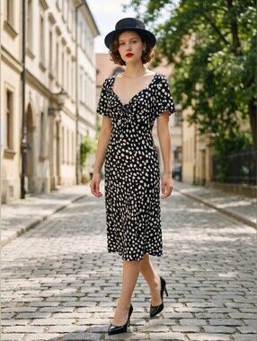 LOFT Black and White Dot Midi Dress